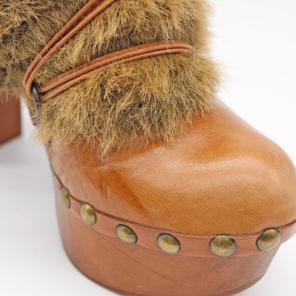 Jeffrey Campbell Woodies Women’s Brown Leather Fur Trim Clog: Size-EU 41/US 10 - Picture 4 of 10